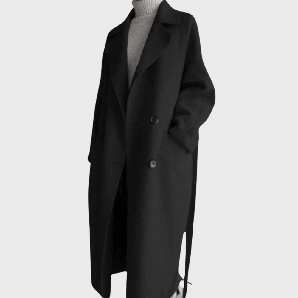 Ēden | Women’s Coat | Longline Belted Waist Black