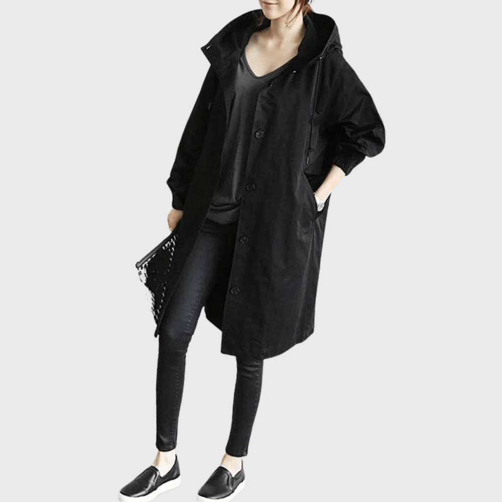 Bersh | Women’s Coat | Trench Longline Hooded Black