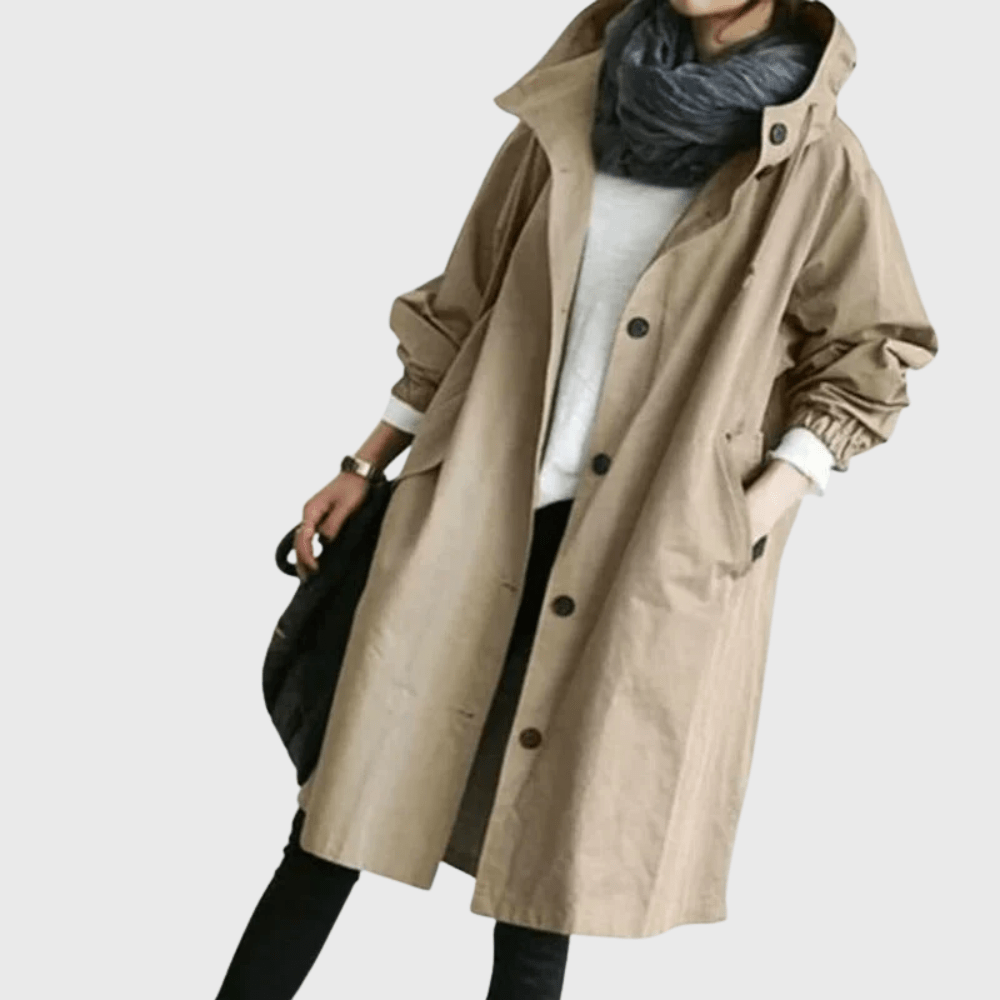 Bersh | Women’s Coat | Trench Longline Hooded Light Brown