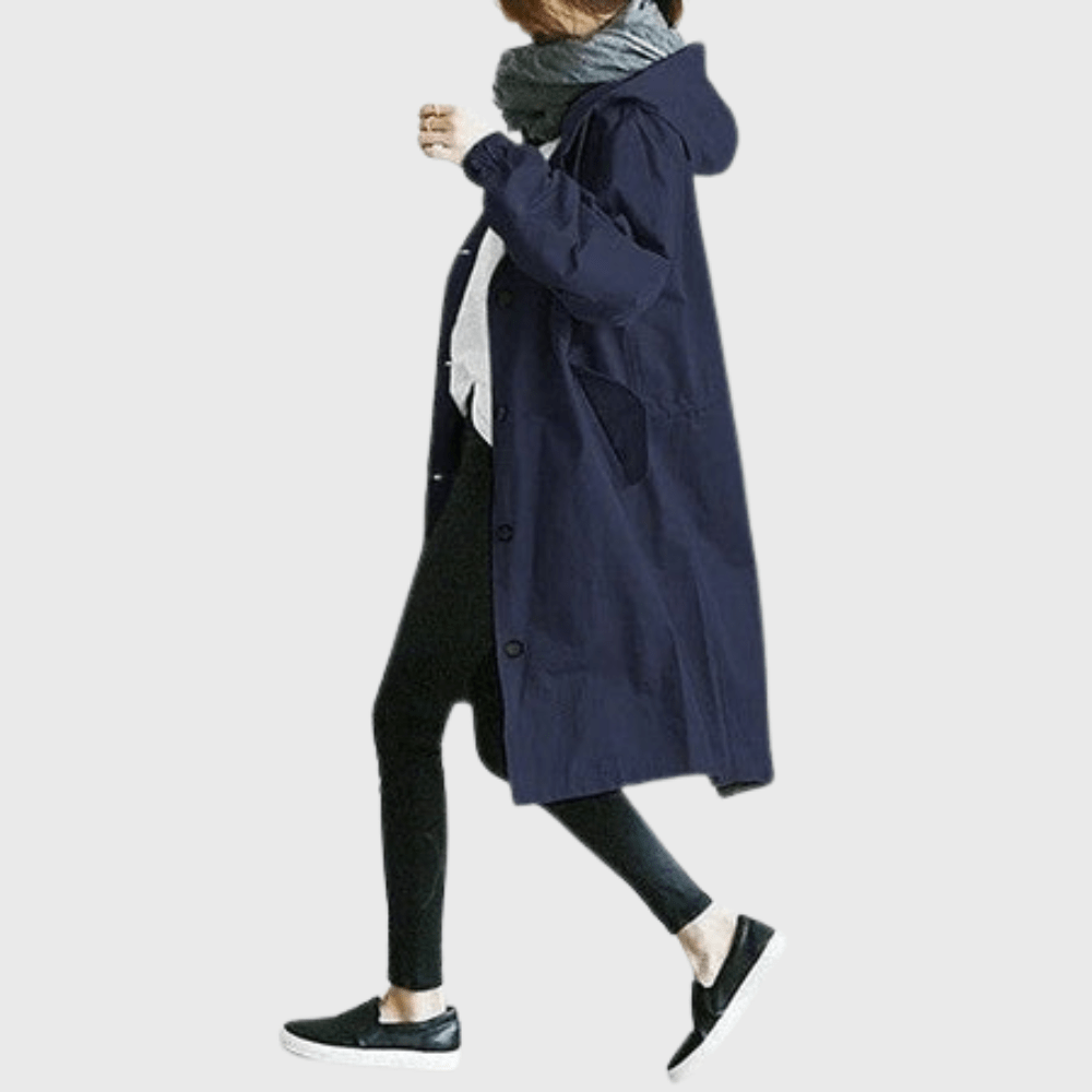 Bersh | Women’s Coat | Trench Longline Hooded Dark Blue