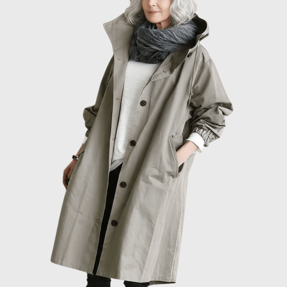 Bersh | Women’s Coat | Trench Longline Hooded Light Gray