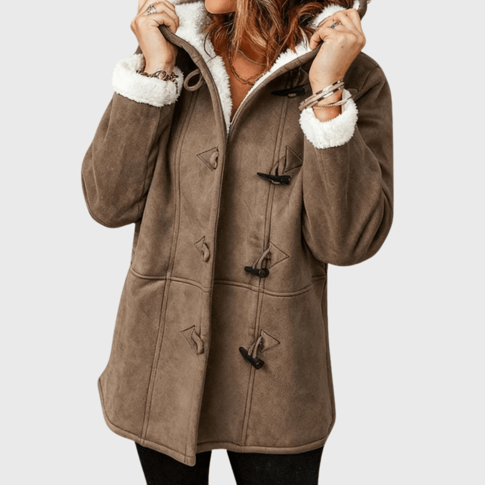 Sephira | Women’s Jacket | Hooded Neckline with Front Toggle Fastenings Brown