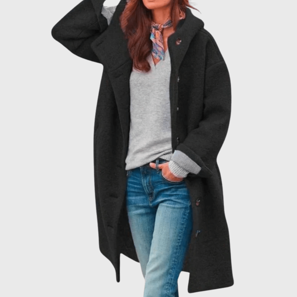 Inspire | Women’s Coat | Button Hooded Longline Black