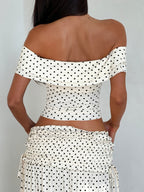 Ēden | Polka-Dot Two-Piece Set for Women – Off-Shoulder Set with Maxi Skirt