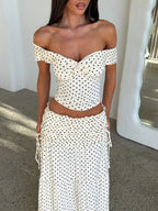 Ēden | Polka-Dot Two-Piece Set for Women – Off-Shoulder Set with Maxi Skirt