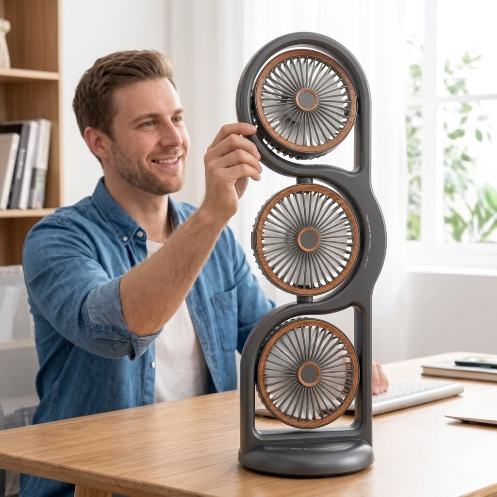 Portable Fan with Three Blowers Gray Orange