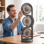 Portable Fan with Three Blowers Gray Orange