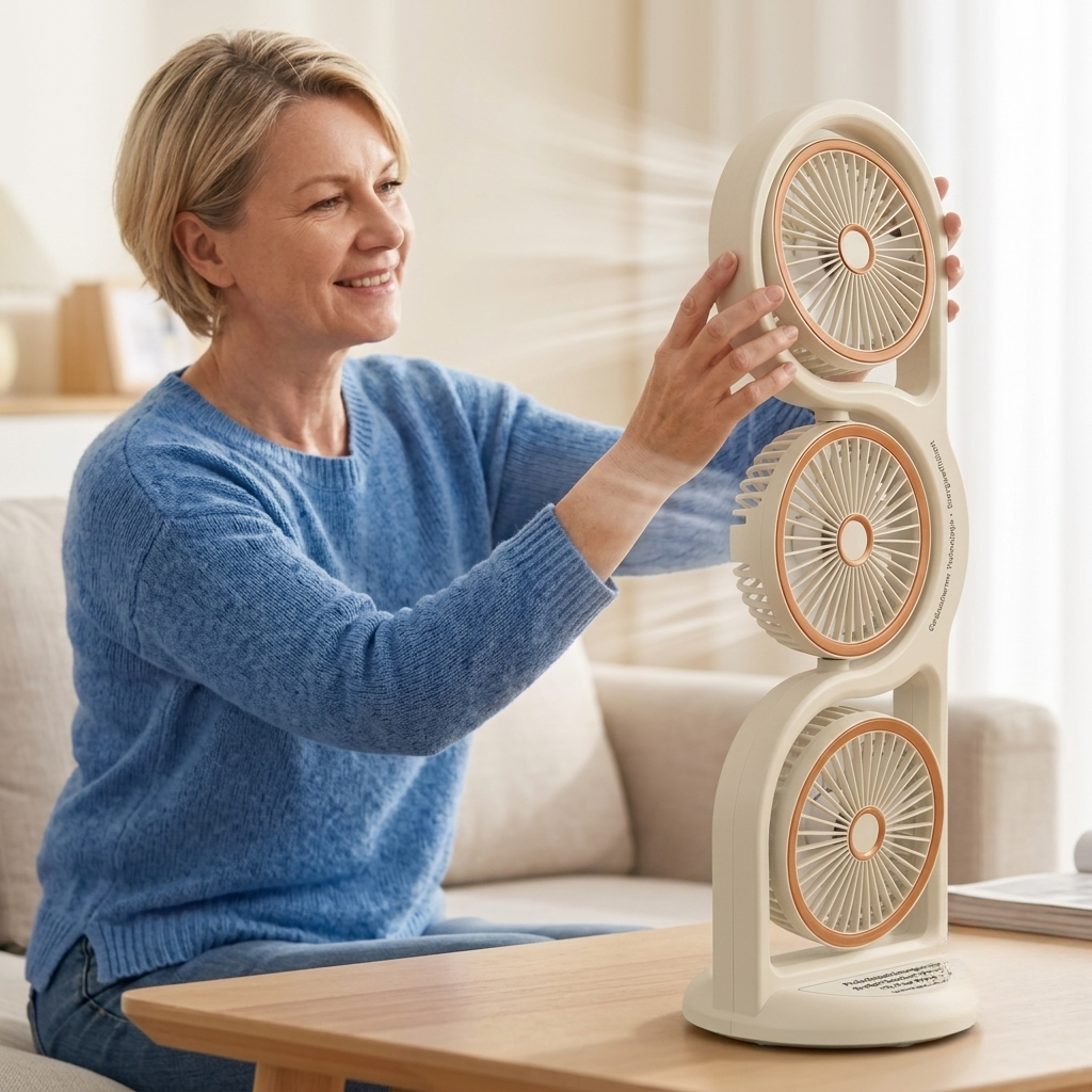Portable Fan with Three Blowers Beige-orange