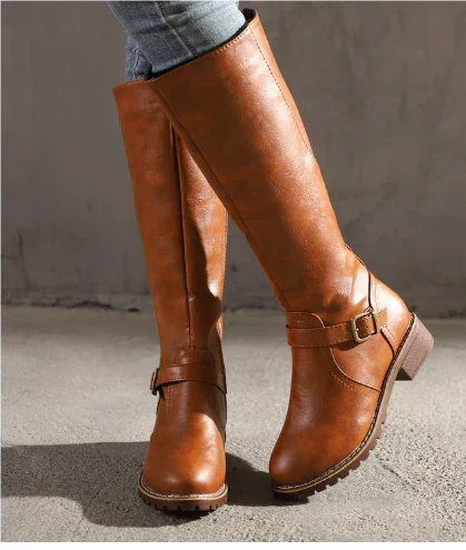 Bersh | Boots For Women | Knee High Flat Heel With Buckle Strap