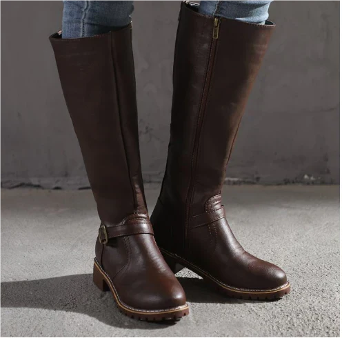 Bersh | Boots For Women | Knee High Flat Heel With Buckle Strap