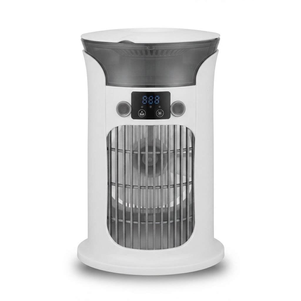 Quiet Mini Air Cooler Fan – USB Desktop Portable Air Conditioner, Water Mist Humidifier & Night Light for Home, Office & Camping 1