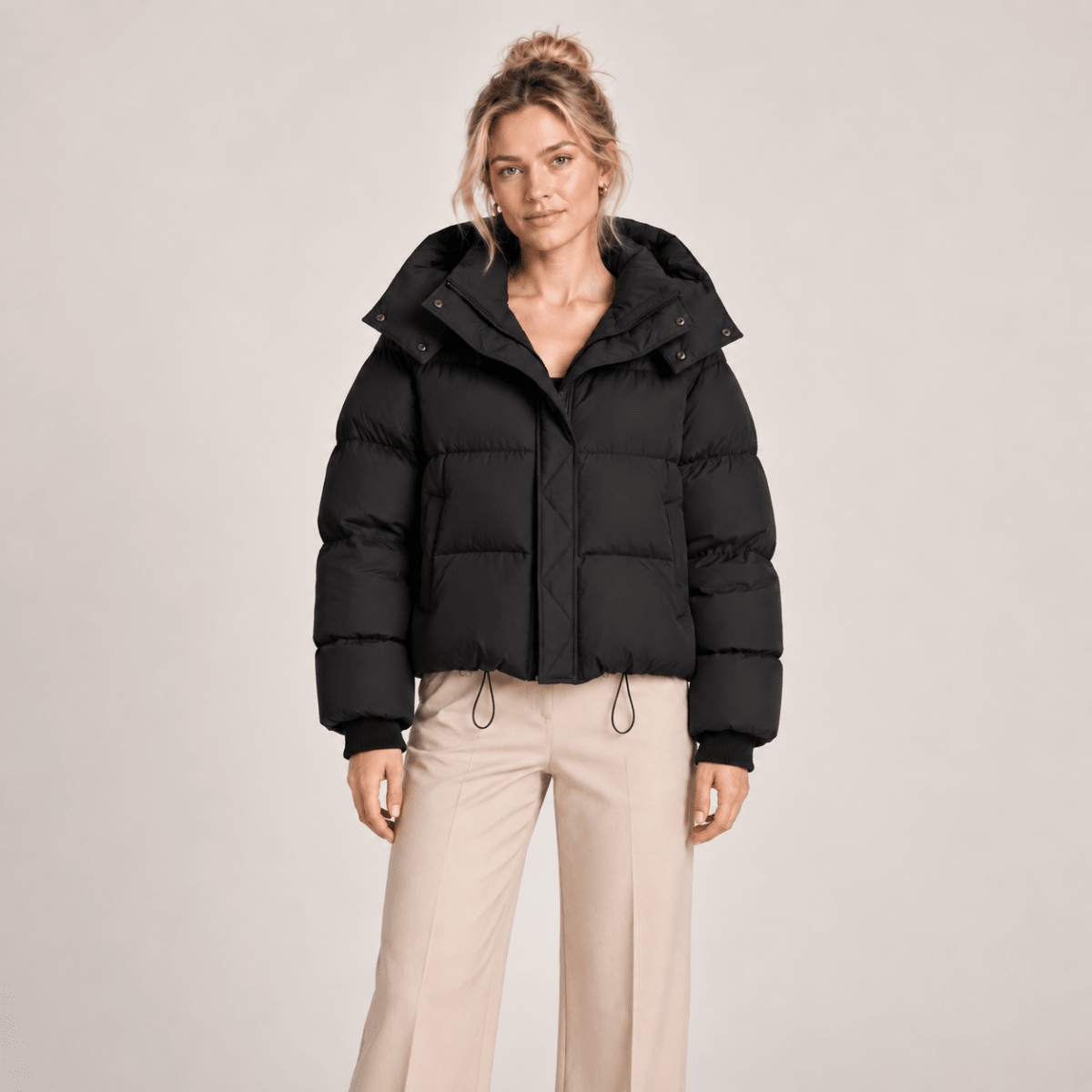 Quilted Puffer Jacket Women with Oversized Hood 3