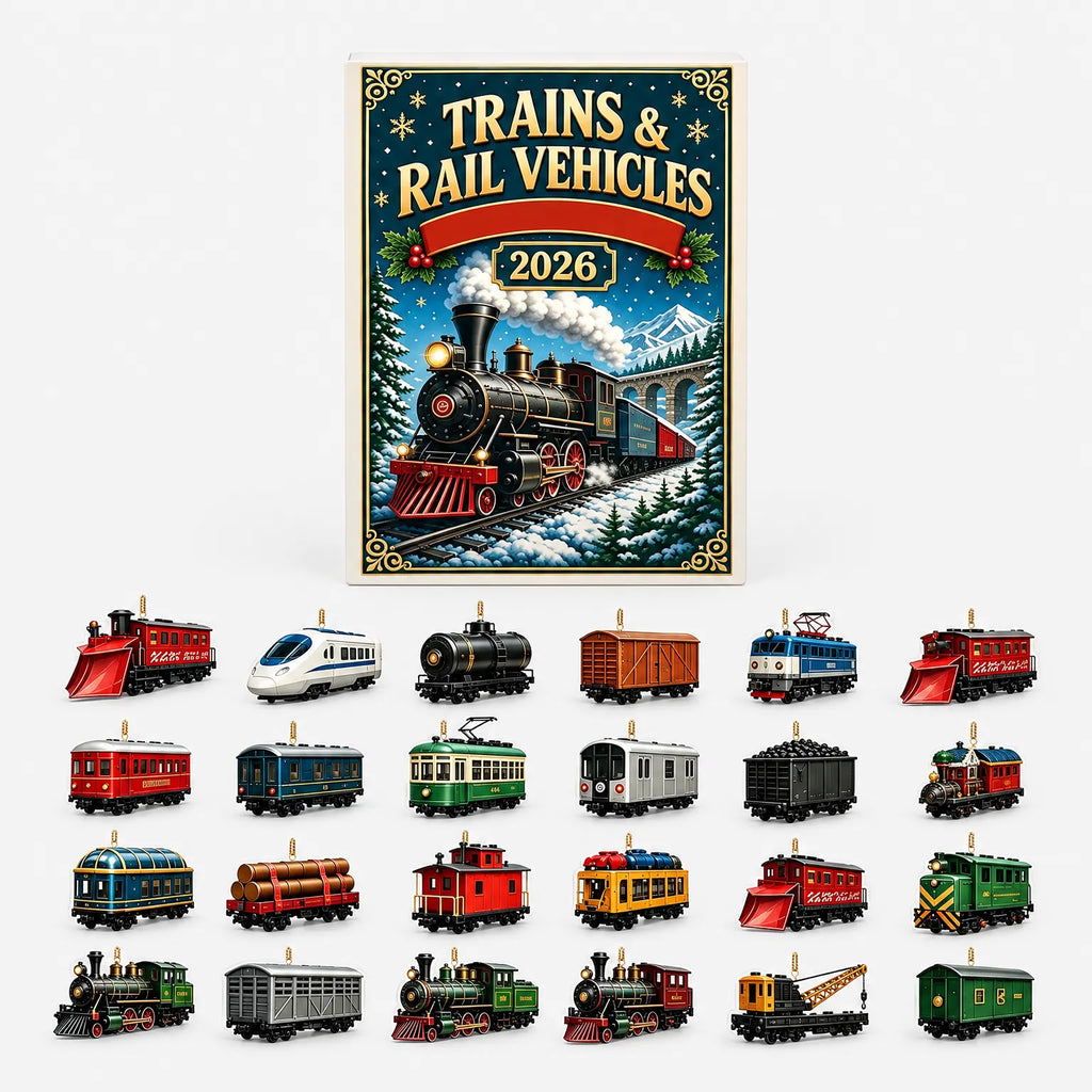 Train Advent Calendar – 24 Train Acrylic Ornaments from Steam Locomotive to Freight Car, for Kids & Train Lovers Default Title