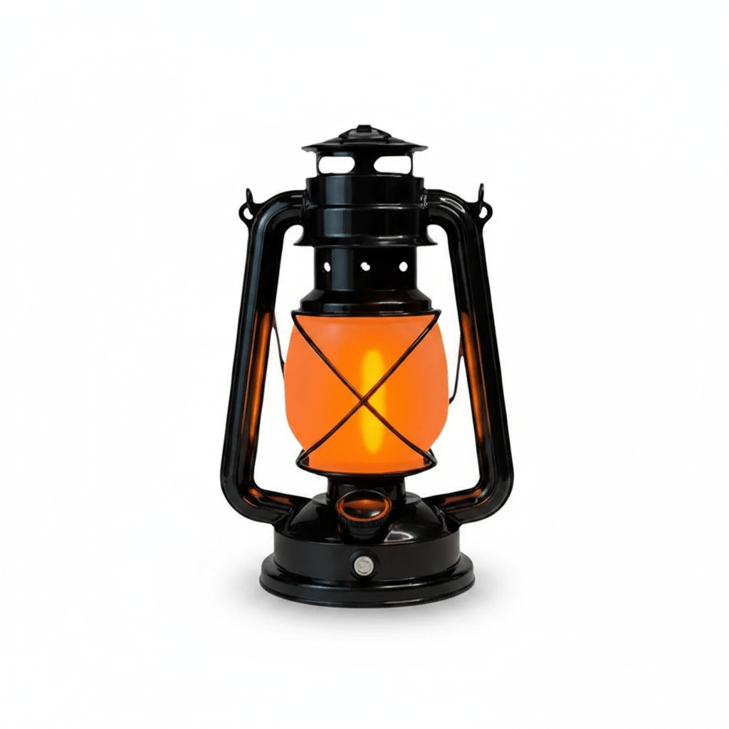 Retro Camping Lantern - Rechargeable Vintage LED Flame Tent Light Black Shell
