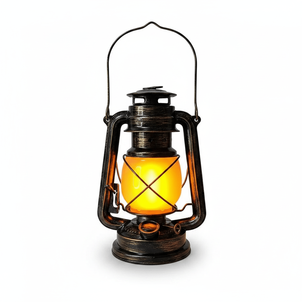 Retro Camping Lantern - Rechargeable Vintage LED Flame Tent Light Bronze Shell