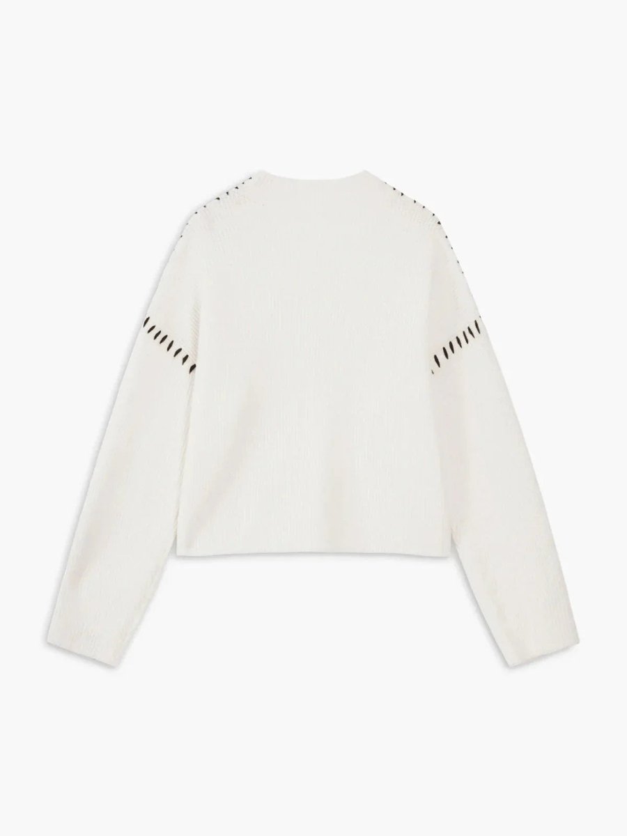 Women's Ribbed Mock Neck Whipstitch Sweater for Casual Comfort