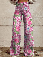 Woman's Casual Baggy Jeans | Long pink flower