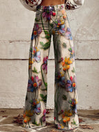 Woman's Casual Baggy Jeans | Long flowers