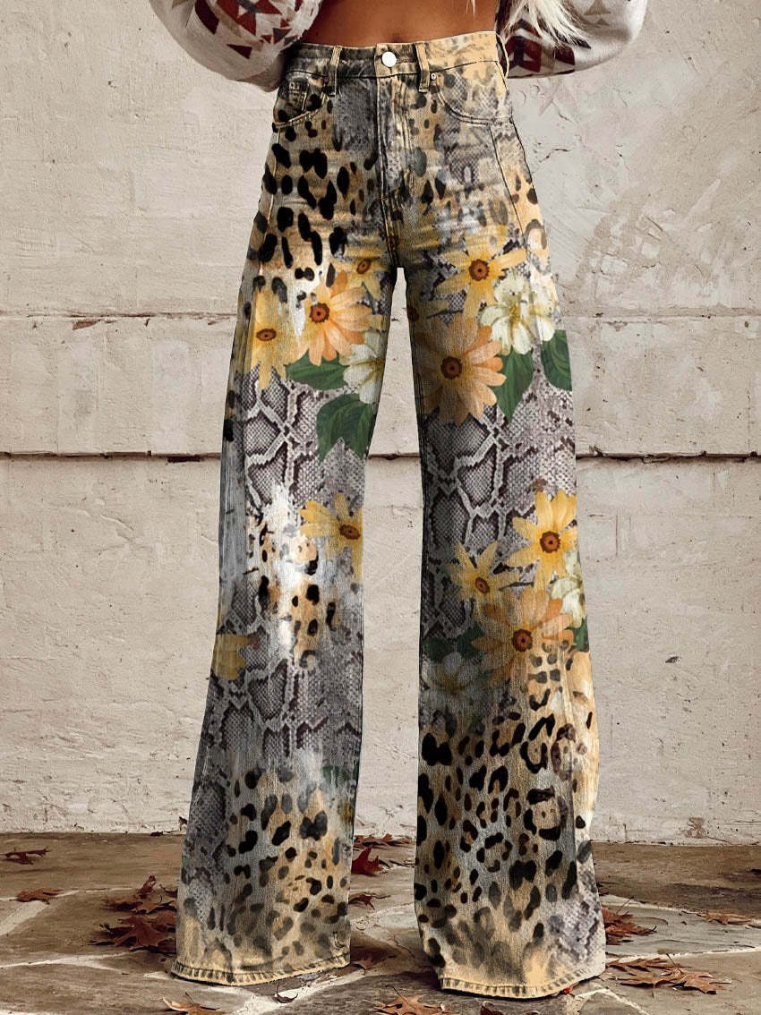 Woman's Casual Baggy Jeans | Long leopards