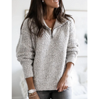 Women's Warm Winter Knit Sweater with Collar Half Zipper grey