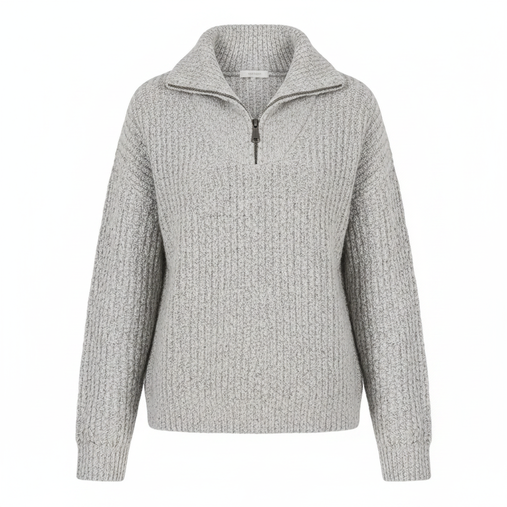 Women's Warm Winter Knit Sweater with Collar Half Zipper