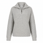 Women's Warm Winter Knit Sweater with Collar Half Zipper