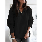 Women's Warm Winter Knit Sweater with Collar Half Zipper black