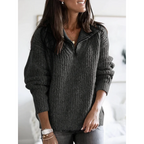 Women's Warm Winter Knit Sweater with Collar Half Zipper dark grey