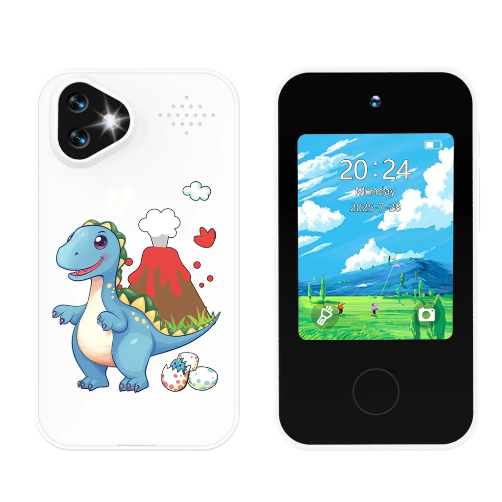 Kids Smartphone Toy with Dual Camera - 1080P HD Video & MP3 Music Player with Games Dinosaur White