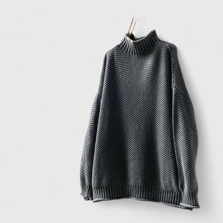Isana | Women’s Sweater | High Ribbed Turtleneck Collar Gray