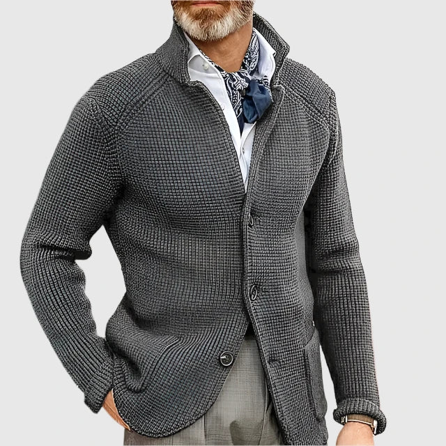 Hermosa | Men’s Cardigan | Button Front Stand Collar Gray