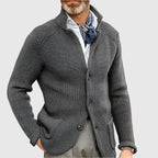 Hermosa | Men’s Cardigan | Button Front Stand Collar Gray