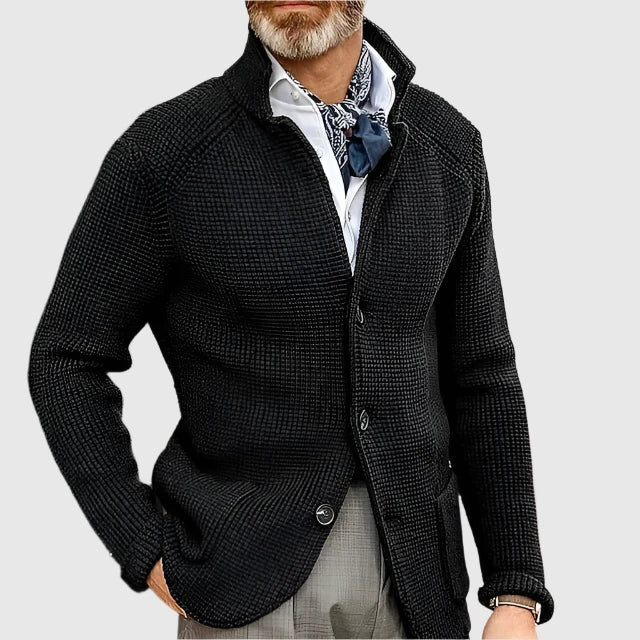 Hermosa | Men’s Cardigan | Button Front Stand Collar Black