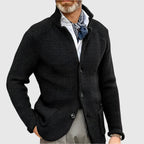 Hermosa | Men’s Cardigan | Button Front Stand Collar Black