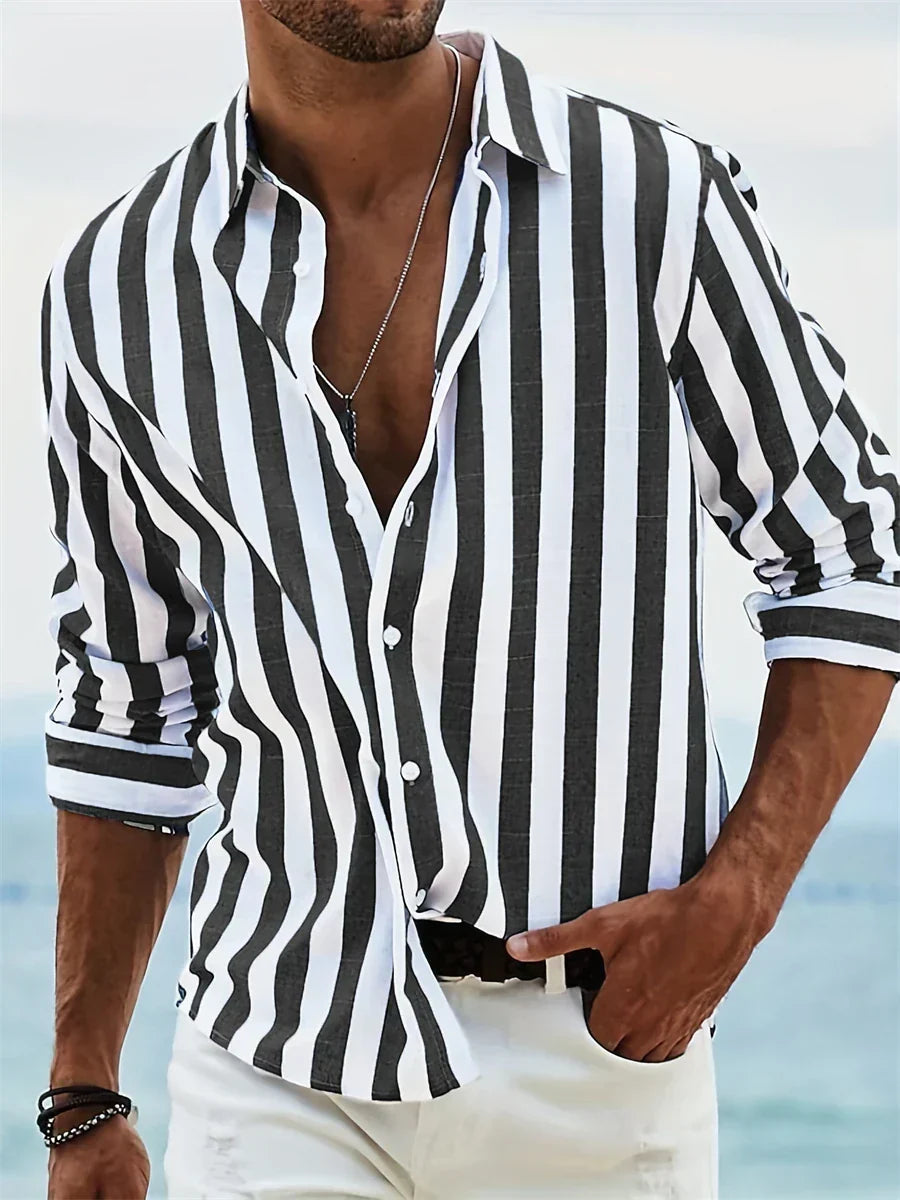 Hommes | Men’s Summer Striped Relaxed Shirt Black