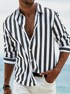 Hommes | Men’s Summer Striped Relaxed Shirt Black