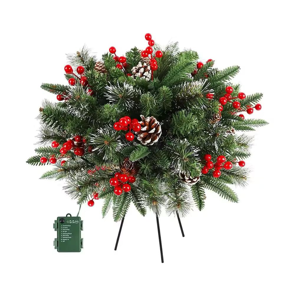 Lighted Christmas Wreath Planter Insert – 20 in Battery Operated Pre-Lit Decoration with 50 LEDs, 8 Modes & Timer