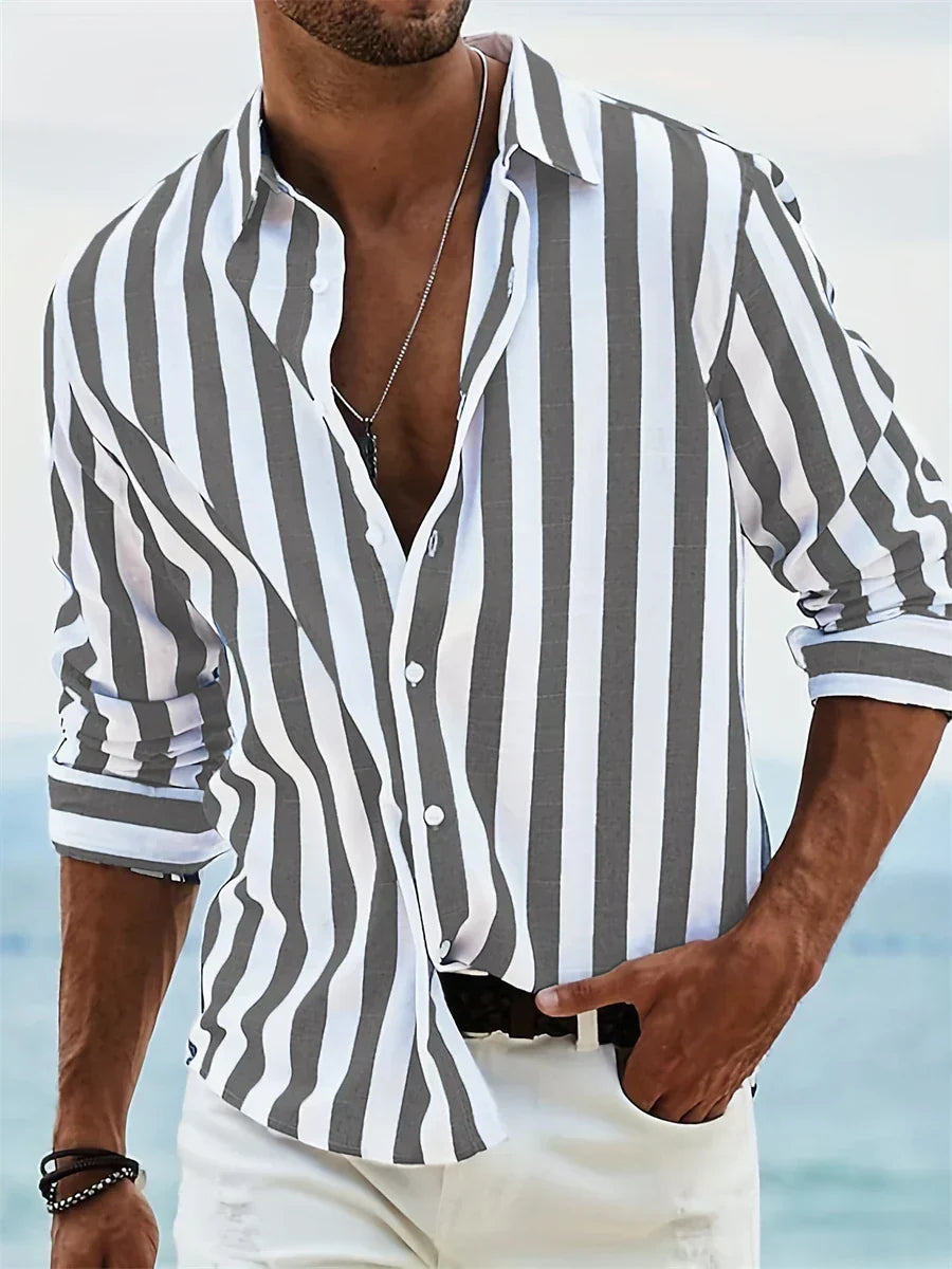 Hommes | Men’s Summer Striped Relaxed Shirt Dark Grey