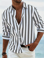 Hommes | Men’s Summer Striped Relaxed Shirt Dark Grey