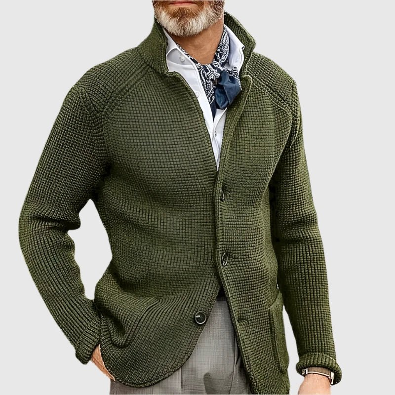 Hermosa | Men’s Cardigan | Button Front Stand Collar Green
