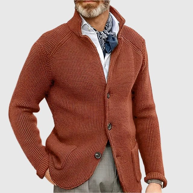 Hermosa | Men’s Cardigan | Button Front Stand Collar Red
