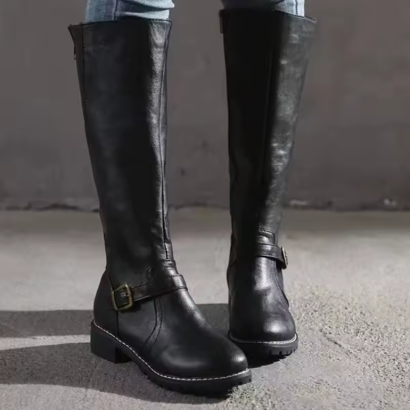 Bersh | Boots For Women | Knee High Flat Heel With Buckle Strap