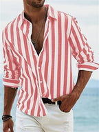 Hommes | Men’s Summer Striped Relaxed Shirt Red