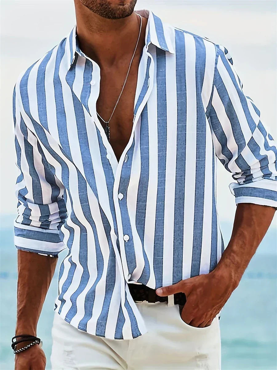 Hommes | Men’s Summer Striped Relaxed Shirt Blue
