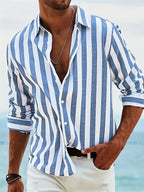 Hommes | Men’s Summer Striped Relaxed Shirt Blue