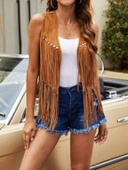 Damaris | Women's Vest | Sleeveless Fringe Detailing Brown