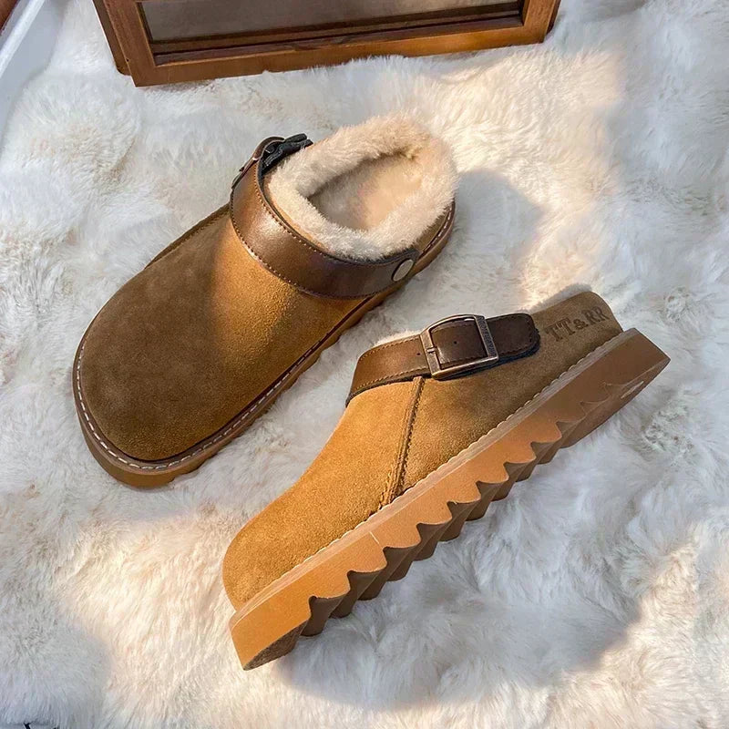 Women's Warm Clogs – Fleece Lined Winter Slippers & Mules with Soft Lining, Brown, EU 35–43 – Isana