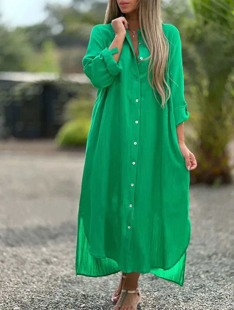 Damaris | Women’s Long Sleeve Shirt Maxi Dress Dark Green