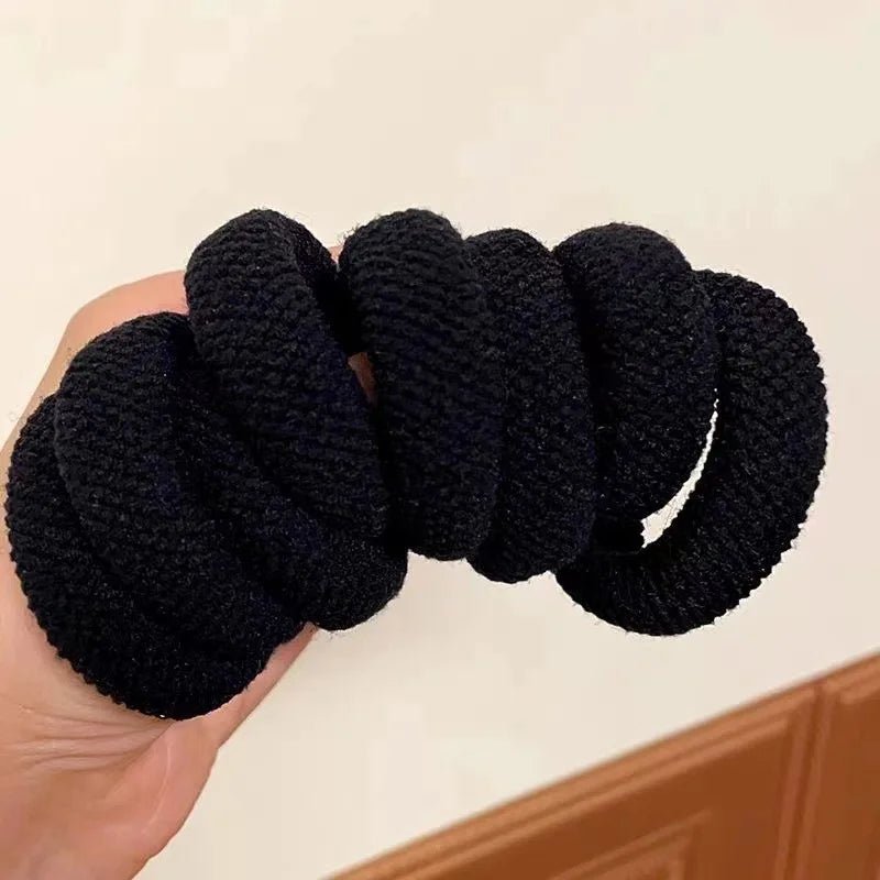Amore | 5/10 Pack High Elasticity Thickened Hair Scrunchies - Damage-Free No-Crease Soft Cotton Ponytail Holders & Versatile Hair Ties (Mixed Colors) 10 Pcs - Black