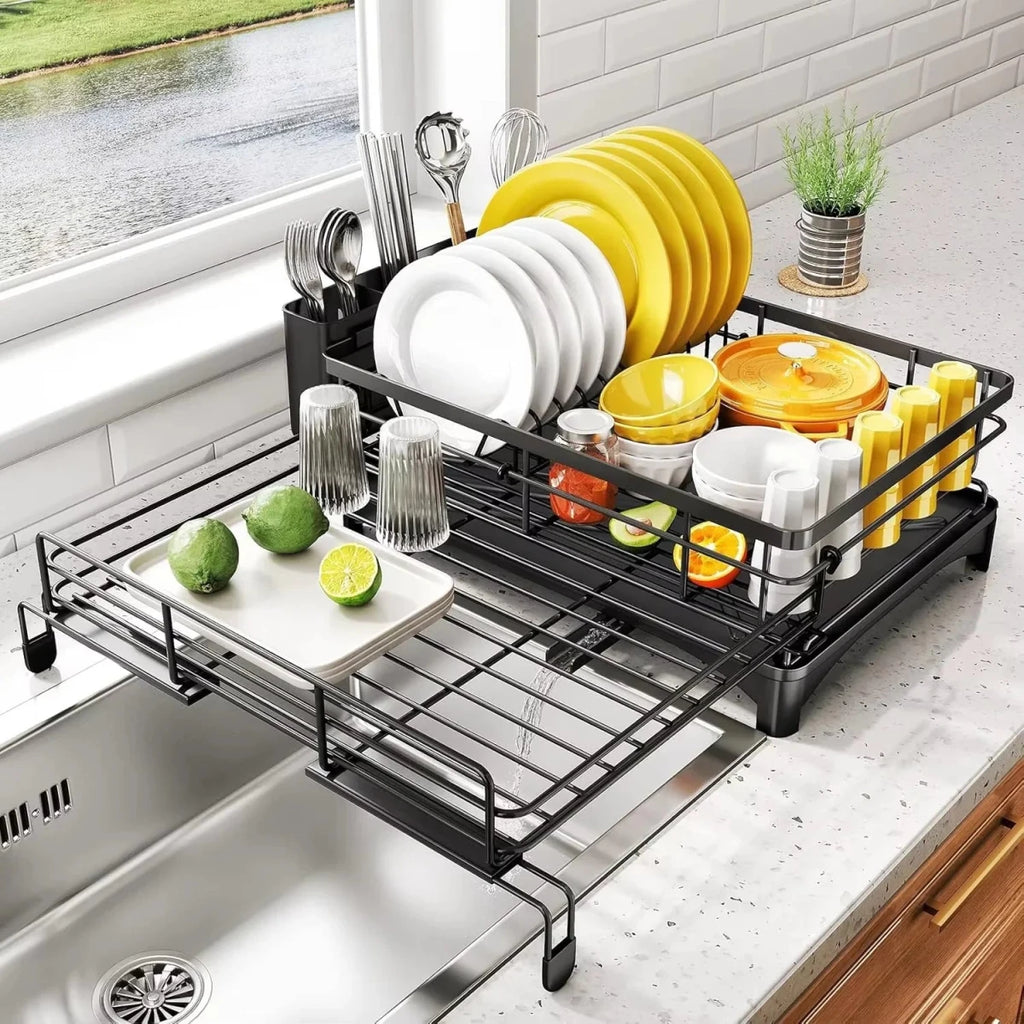 Dish Drying Rack with Drainboard & Large Cutlery Holder – Nova Black 2.0